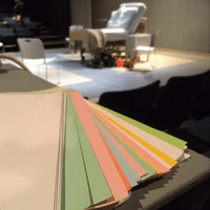 When a playwright brings in new pages to replace the original ones, they are printed in color. Each of these colors represents a new set of pages!