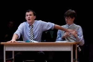 Jonathan Silver (left) as Timms with Michael Doherty (right) as Posner in the Arden's production of The History Boys