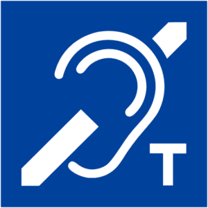 Symbol of an ear with a line through it, with the letter 
